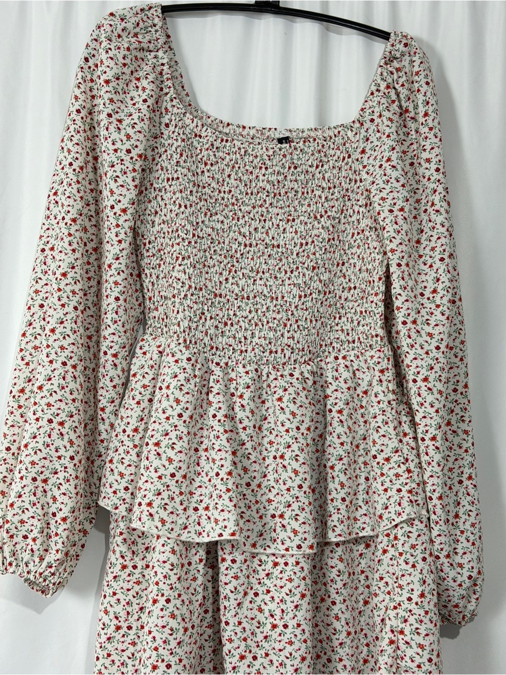 PrettyGarden White Floral Smocked Tiered Long-Sleeve Dress Sz S - Picture 2 of 9